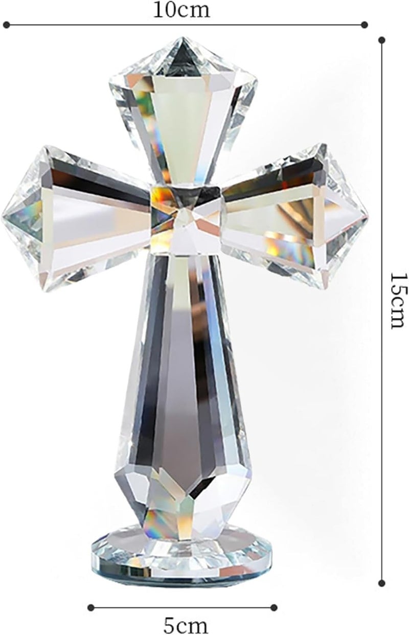 Rotroyce Hand-Carved Crystal Cross Desk Decor - 6 Inch Spiritual Gift for Christians, Clear K9 Crystal Religious Figurine with 360° Faceted Design, Home Altar & Office Inspirational Ornament (Transparent) - Image 3
